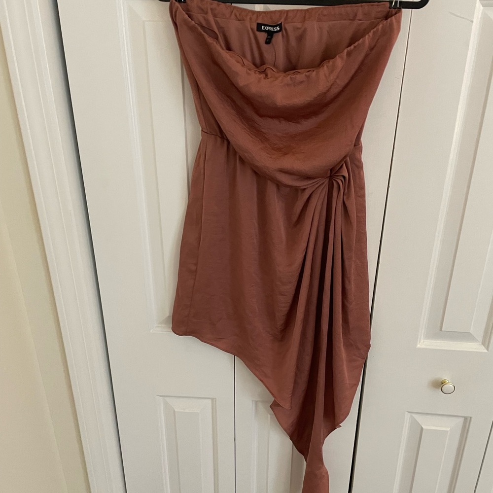 Express rose gold strapless dress